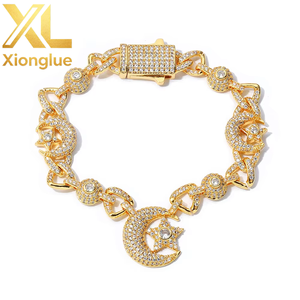 Factory Custom Fine Jewelry Hip Hop 10mm Moon Star 925 Sterling Silver Bracelet Moissanite Luxury Women <b>Men</b> Chain Link Bracelets - Product Image 5