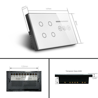 Maison intelligente 147x86mm UK Touch Tuya Wifi + RF 4 gangs et commutateur de vitesse du ventilateur en verre trempé mur Wifi commutateur intelligent prise en charge de Google/alexe