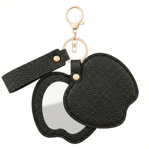 Apple-Shaped <b>Compact</b> <b>Mirror</b> Keychain Litchi Grain Pu Leather Double-Sided Swivel Folding Travel Makeup <b>Mirror</b> 3X Magnification - Product Image 5