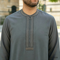 Jubah Pria Bordir Custom dengan Ritsleting dan Ring Pull, Baju Muslim Lengan Panjang, Thawb Arab, Pakaian Islami, Jubba Pria Dubai Saudi