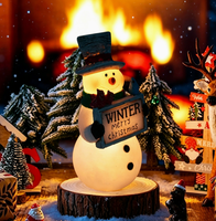 Lampe de table LED en résine en forme de bonhomme de neige, décoration de Noël, ornement de Noël avec oiseaux pour la décoration intérieure de la maison et du bureau, décoration de fête