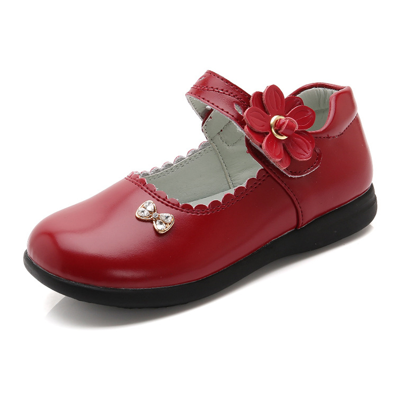 KD9010 оптовая продажа Нескользящая школьная детская кожаная обувь для девочек с цветком