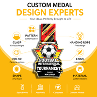 Medalla de Fútbol 3D Personalizada, Fundición de Aleación de Zinc, Esmalte, Medallas de Premio para Torneos de Fútbol, Personalizadas para Deportes
