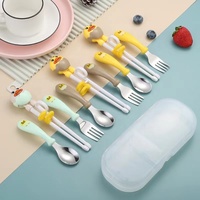 Enfants Réutilisable Cuillère Fourchette Baguettes Cas De Qualité Alimentaire Vaisselle Mini Mignon Kawaii Cuillère Fourchette En Acier Inoxydable Enfant Couverts Ensemble