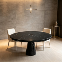 Table basse ronde en marbre Nero Marquina avec support conique massif et trou central, mobilier de luxe pour salon, maison de rêve
