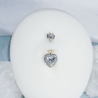 Anneau de nombril en laiton plaqué or 18 carats et argent, avec pendentif cœur et zircone cubique pavée, bijou de piercing corporel pour femme