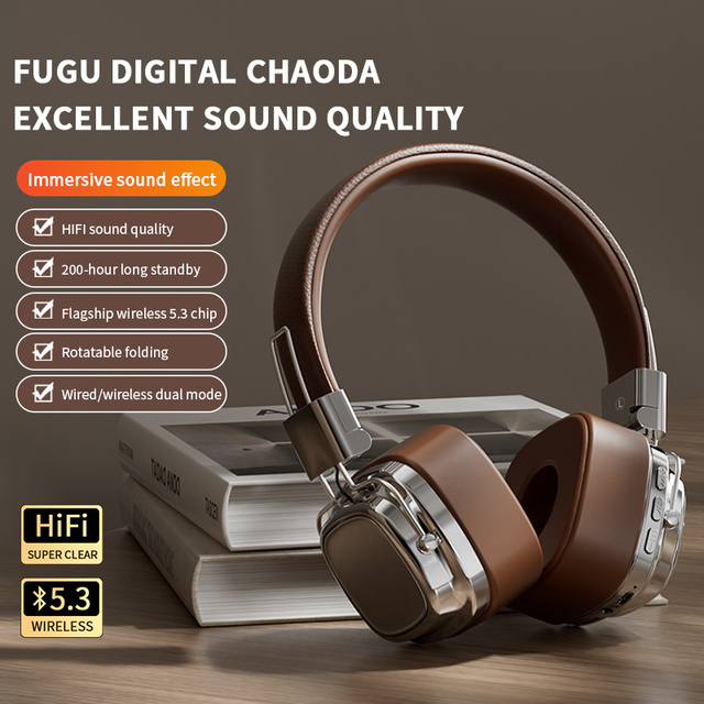Dual Model Wireless Wired Over-Ear Retro Classic Headphones with Bass Sound HiFi Long Life Battery Multicolor Light Type-C