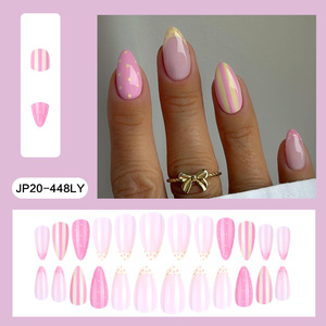 Faux ongles à presser couleur unie à pois, nude, rayés, color block, forme amande - Product Image 5