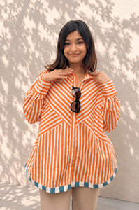 เสื้อเชิ้ตผ้าฝ้ายทอลายทางทรงหลวมติดกระดุมสำหรับผู้หญิง |   ชุดลำลองสำหรับใส่ทุกวันพร้อมลวดลายสนุกสนาน - Product Image 5