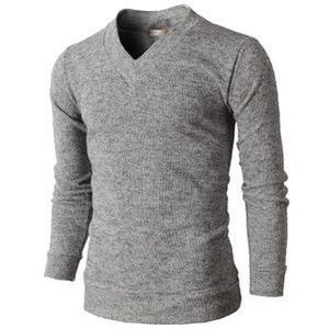 Pull en tricot décontracté pour homme, col en V, manches longues, laine unie anti-boulochage pour l'automne et l'hiver - Product Image 1