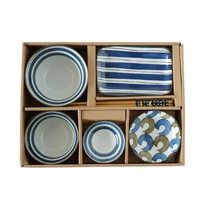 Sylwan OEM в японском стиле оптовая продажа суши посуда набор посуды чаша для риса и палочки для еды с подарочной коробке японский керамическая чаша набор