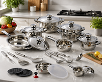 Batterie de cuisine à induction en acier inoxydable 27 pièces et large bord pour la cuisine domestique