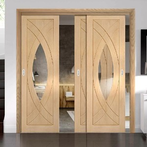 Portes coulissantes en bois massif de style français en acajou avec insert en verre pour villa de conception moderne - Product Image 6