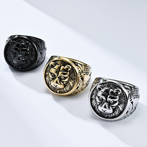 Gold Lion Head Punk Style Herren Edelstahl Cluster <span class=keywords><strong>Ring</strong></span> mit Diamanten Anpassbarer Hochzeits schmuck - Product Image 1