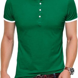 T-shirt pour homme à manches courtes en tricot imprimé, coupe classique, décontracté, sportif, respirant, col montant - Product Image 3