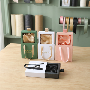 High Quality Custom Logo Square Luxurious Sliding Drawer Paper Jewelry Box Ribbon <b>Handle</b> Premium Valentine's Day Gift Packaging - Product Image 2