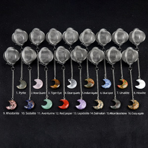 Infuseur à thé en forme de lune en acier inoxydable 304 avec cristal d'agate naturelle et maille fine pour thé en vrac, soupes et cuisson en marmite, vente en gros - Product Image 2