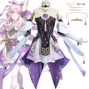 Honkai: Personaje de Star Rail Fu Xuan Cosplay vestido púrpura Cosplay disfraz Mujer con aretes para la cabeza - Product Image 2