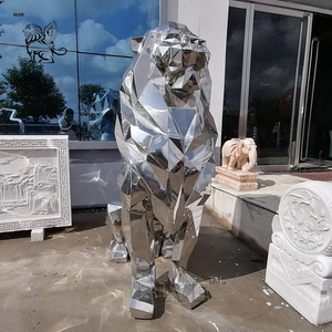Decorazione dell'ingresso all'aperto arte moderna geometrica astratta a grandezza naturale animale scultura di statue di <span class=keywords><strong>leoni</strong></span> in acciaio inossidabile - Product Image 4
