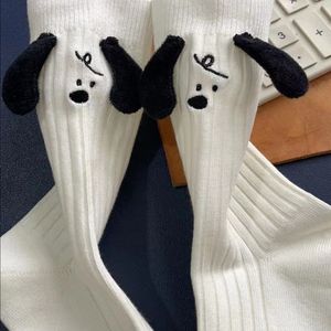White Anime <b>Cartoon</b> Puppy Ear Slouch <b>Socks</b> For Women Breathable Sweat Absorbing Mid Calf <b>Socks</b> Youth Style - Product Image 3