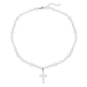 สร้อยคอไขว้สแตนเลสสตีลประดับมุก สีขาว สำหรับทุกเพศ สวมใส่ได้ทุกวัน ดีไซน์เรขาคณิต รุ่น XYN0001 - Product Image 5