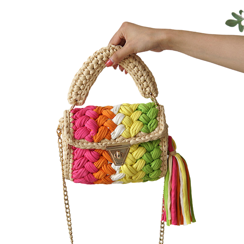 Модная многоцветная сумка на плечо из пряжи