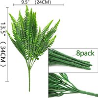 Fern — plantes artificielles d'extérieur résistantes aux UV, 8 Branches, fausses plantes en plastique, collection printemps et été,
