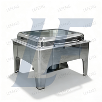 Plat de service chauffant de luxe en acier inoxydable doré, carré, à vapeur, économe en énergie, 6L, avec fenêtre, pour restaurant et buffet