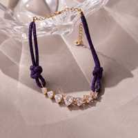 Bracelet en cordon tressé macramé avec zircon cubique (CZ) carré, marquise et triangle, réglable à cordon de serrage, tissé, unisexe, plaqué or 18 carats, bijoux de mode