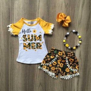 Hola verano bebé niña traje niños girasol carta impresión Set de 2 piezas para 1-6T - Product Image 2
