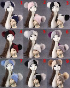 Janefur Chapeau pour maman et bébé avec <span class=keywords><strong>pompon</strong></span> <span class=keywords><strong>Bonnet</strong></span> chaud en fourrure de raton laveur <span class=keywords><strong>Bonnet</strong></span> tricoté pour enfants Bonnets d'hiver pour parents et enfants - Product Image 5