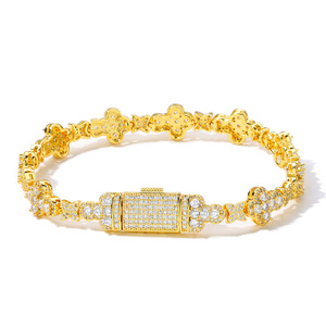 Bracelet chaîne fleur croisée 10MM plaqué or 18K micro-pavé CZ Iced Out, bijou tendance hip-hop, cadeau - Product Image 5