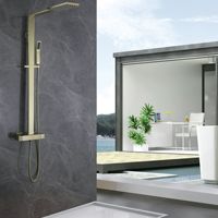 Ensemble de douche thermostatique mural en cuivre brossé minimaliste moderne avec pomme de douche à bulles et pluie