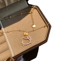 Collar con Colgante de Hello Kitty con Circonita Cúbica Brillante para Mujer, Chapado en Oro, Collar para Clavícula
