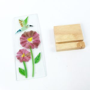 Colored Handmade Fused Rectangle Glass Flower <b>Ornament</b> Wooden Base-Home Decor Craft 7*19cm for <b>Easter</b> Christmas New Year - Product Image 4