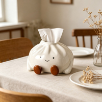 Boîte à mouchoirs en céramique style Ins, design 'Creamy Bun', porte-serviettes artistique apaisant pour bureau, chambre et café au design moderne et minimaliste