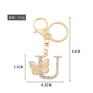 Portachiavi con lettera iniziale di alfabeto per ragazze portachiavi in cristallo placcato <span class=keywords><strong>oro</strong></span> per portafoglio zaino - Product Image 4
