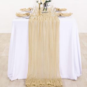 Vente en gros <span class=keywords><strong>Chemin</strong></span> <span class=keywords><strong>de</strong></span> <span class=keywords><strong>table</strong></span> 90x300cm en <span class=keywords><strong>gaze</strong></span> <span class=keywords><strong>de</strong></span> <span class=keywords><strong>coton</strong></span> blanche fait à la main pour décoration <span class=keywords><strong>de</strong></span> banquet pour fête <span class=keywords><strong>de</strong></span> mariage - Product Image 3