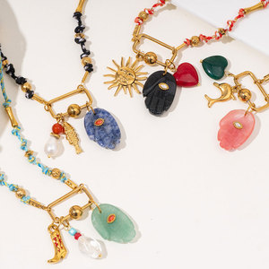 Colliers pendentifs tendance été en acier inoxydable 316L plaqué or PVD 14k 18k avec pierres naturelles colorées et cordon pour femme - Product Image 4