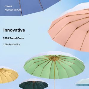 Parapluie pliant 3 volets en bambou avec logo personnalisé, 16 baleines, protection UPF50, revêtement argenté en titane, pour femme, idéal pour les voyages et la promotion de marque - Product Image 3