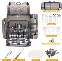 Sac à dos de pique-nique pour 4 personnes, ensemble isotherme étanche, pochette à vin, design à double étage - Utilisation en plage, camping, parc