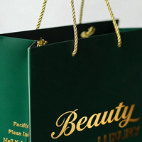 Boîte cadeau luxe avec impression de logo par estampage à chaud, sac en papier pour bijoux (collier, bague, bracelet) avec poignée en nylon.