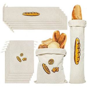 Sacs en lin et coton recyclables avec cordon de serrage, réutilisables et adaptés aux aliments, pour biscuits et pain (vente en gros) - Product Image 1