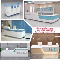 Bureau d'accueil personnalisable pour infirmières, réception d'hôpital, tri préalable, consultation, guide médical, comptoir de réception peint