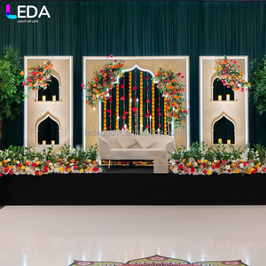 LEDA Wedding Events Decor Custom Luxury Indian Wind Gold Acrylic Hanging Flower Wedding <b>Backdrop</b> - Product Image 1