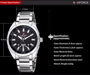 Reloj de Pulsera <span class=keywords><strong>NAVIFORCE</strong></span> <span class=keywords><strong>9038</strong></span> SW de Cuarzo para Hombre, Reloj Deportivo Casual de Lujo, Resistente al Agua, Plateado, Luminoso, Reloj Masculino - Product Image 6