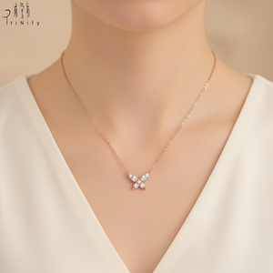 Collar con Colgante de Mariposa de Joyería Fina Más Popular, Oro Rosa Sólido de 18K, Colgante de Diamante Natural Real, Regalo de Cumpleaños para Mujer - Product Image 6