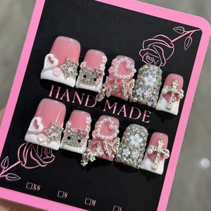 <span class=keywords><strong>Uñas</strong></span> Postizas <span class=keywords><strong>Cortas</strong></span> Estilo Y2K, Acrílicas Hechas a Mano, <span class=keywords><strong>Decoradas</strong></span> con <span class=keywords><strong>Flores</strong></span> 3D y Diamantes de Imitación, Reutilizables - Product Image 5