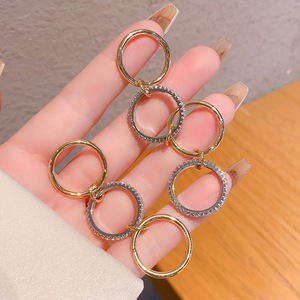 Geometric <b>Stacked</b> <b>Ring</b> Gold And <b>Silver</b> Two Tone Channel Setting Women's Fashion Jewelry Anniversary Gift - Product Image 4