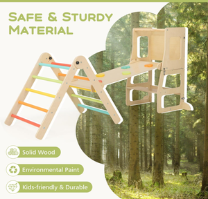 Parque Infantil Interior 8 en 1, Juguetes de Escalada, Triángulo <span class=keywords><strong>Pikler</strong></span> de Madera, Gimnasio Montessori Plegable de Madera con Torre, Escalera, Rampa y Tobogán - Product Image 6